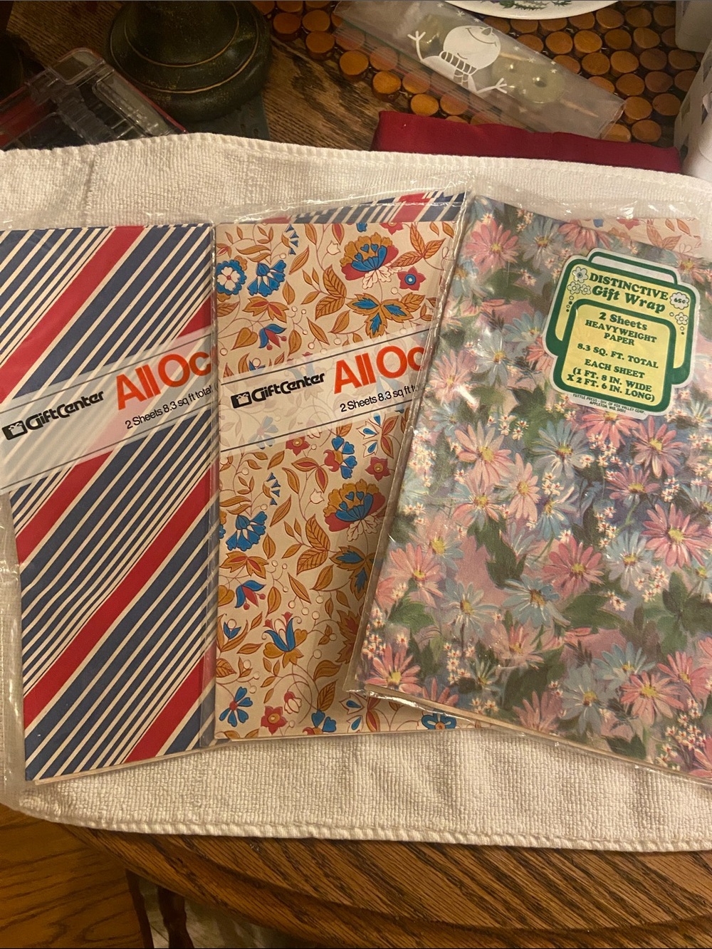 Vintage GiftCenter All Occasions Floral & Stripe Gift Wrap Pack Blue, Red, Pink